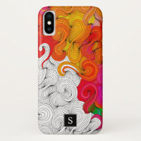 rote und gelbe Doodle-Illustration mit Monogramm