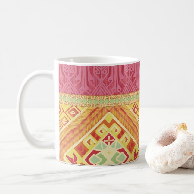 Rote und Gelbe Federn Kaffeetasse (Mit Donut)