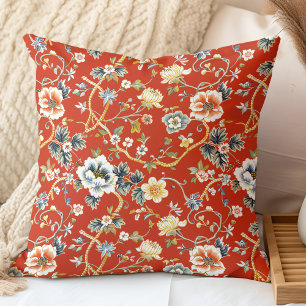 Rote und gelbe Frühlingsblumen Chinoiserie Muster Kissen