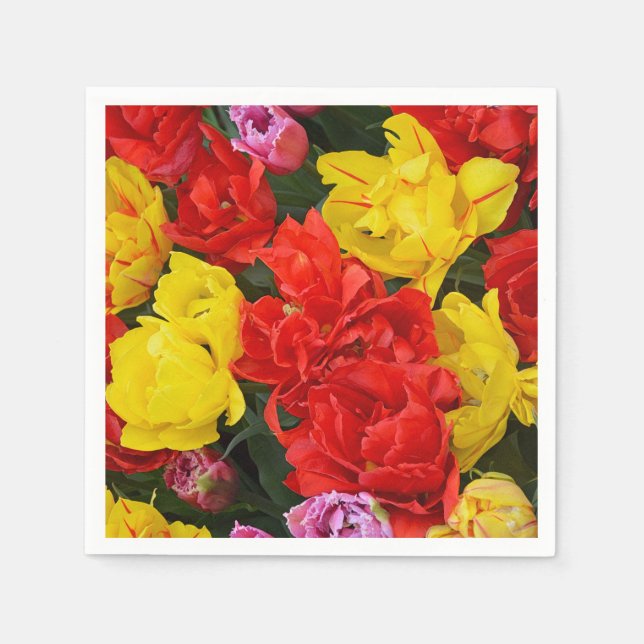 Rote und gelbe Frühlingtulis Serviette (Vorderseite)