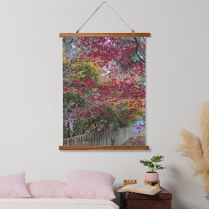 Rote und gelbe Herbstahornblätter Wandteppich Mit Holzrahmen