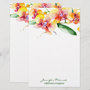 Rote und gelbe Orchideen personalisiert Briefpapier