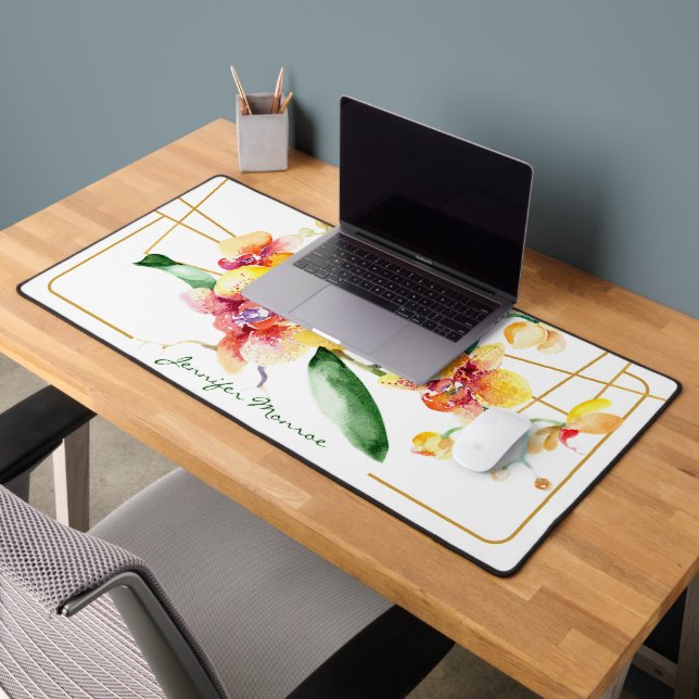 Rote und gelbe Orchideen personalisiert Schreibtischunterlage (Büro 2)