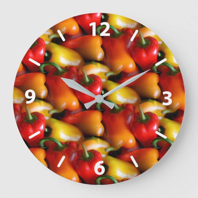 Rote und gelbe Paprikaschoten Große Wanduhr (Vorderseite)