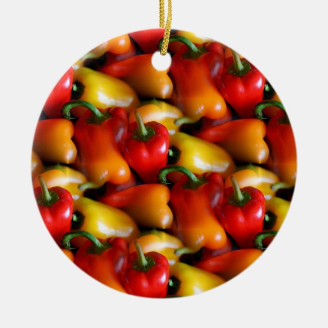 Rote und gelbe Paprikaschoten Keramik Ornament (Vorne)