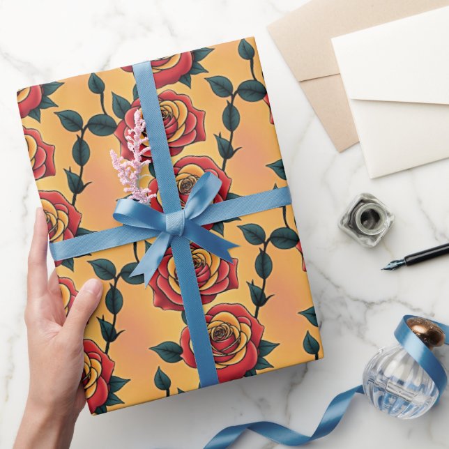 Rote und gelbe Rosen Geschenkpapier (Schenken)
