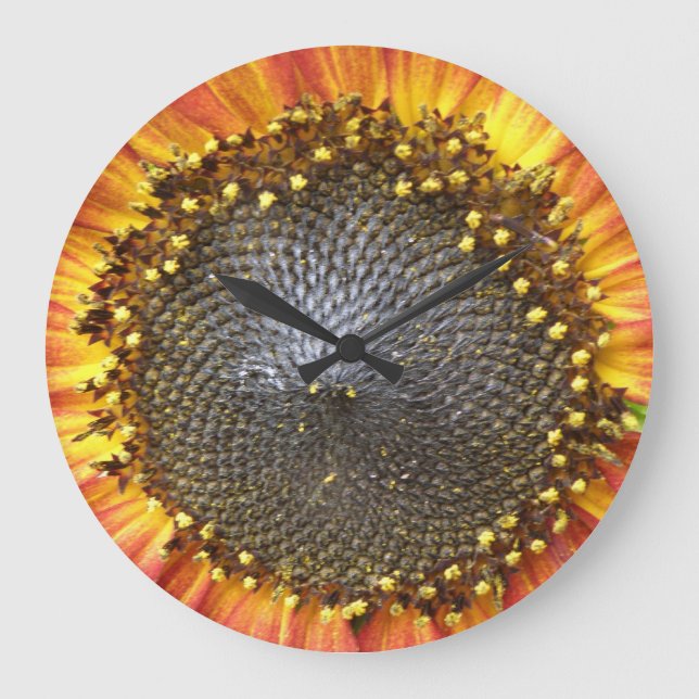 Rote und gelbe Sonnenblume-Wanduhr Große Wanduhr (Vorderseite)