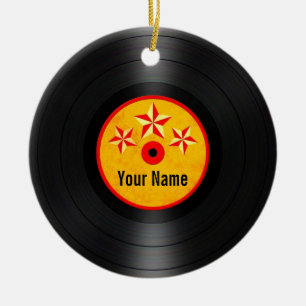 Rote und gelbe Stern-personalisierte Keramikornament