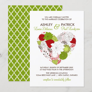 Rote und Gierige Florale Herz Whimsical Hochzeit Einladung