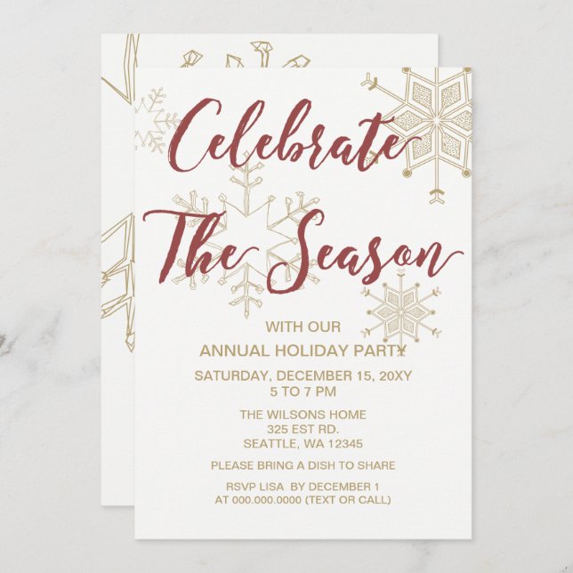 Rote und Gold Moderne Feiertage Einladung (Vorne/Hinten)