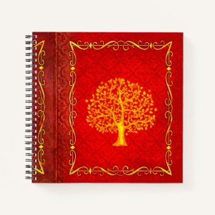 Rote und Goldbaum Imitate Leather Ancient Tome Notizbuch