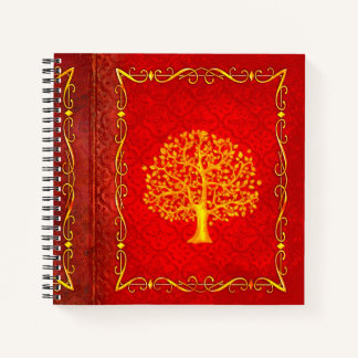 Rote und Goldbaum Imitate Leather Ancient Tome Notizbuch