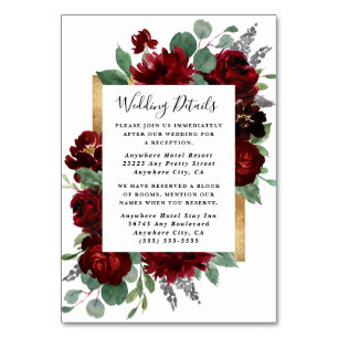 Rote und goldblütige weiße Hochzeitskarten Tischnummer