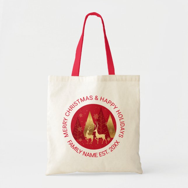 Rote und goldene Abstrakte Weihnachtsbäume und Hir Tragetasche (Vorne)
