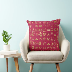 Rote und goldene ägyptische Hieroglyphen Kissen