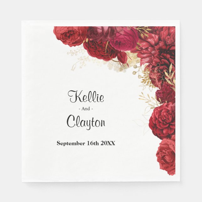 Rote und goldene blumenreiche Hochzeit von Napkins Serviette (Vorderseite)