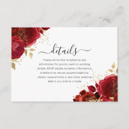 Rote und goldene Blumenzwiebeln oder Hochzeitsdeta Begleitkarte