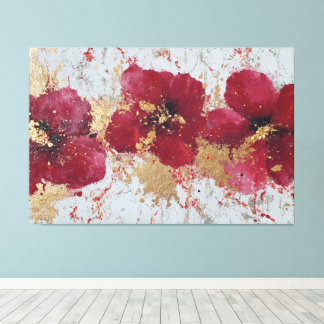Rote und goldene Blüten abstrakte Wandkunst Leinwanddruck