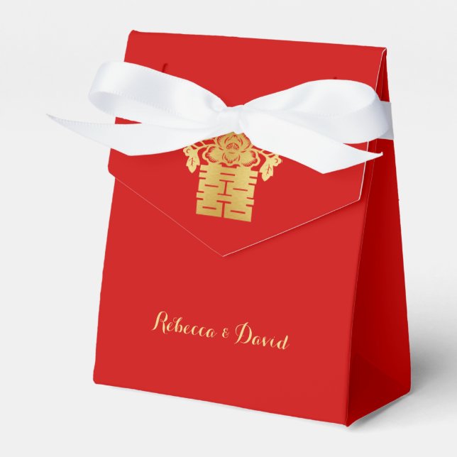 Rote und goldene Chinesische Liebesvögel Doppeltes Geschenkschachtel (Vorderseite)