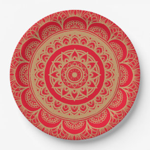 Rote und goldene Design-Papierplatte Pappteller