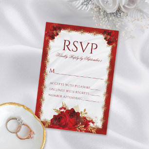 Rote und goldene elegante Blumen-Hochzeitskarte RSVP Karte