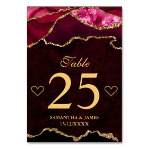 Rote und goldene falsche Glitter-Achat-Hochzeit Tischnummer