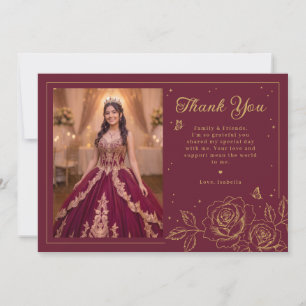 Rote und goldene florale Quinceañera