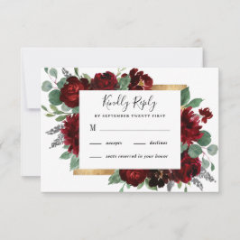 Rote und goldene florale Rustikale Elegante Weiße  RSVP Karte