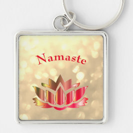 Rote und goldene Funkeln Namaste Lotus Blume Schlüsselanhänger