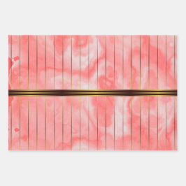 rote und goldene geometrische Streifen rosa Marmor Geschenkpapier Set