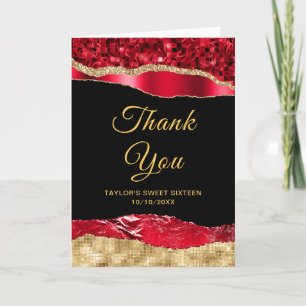 Rote und goldene glamouröse Tränen Sweet Sixteen Dankeskarte