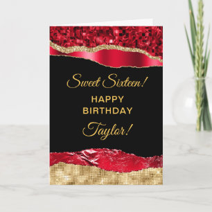 Rote und goldene glamouröse Tränen Sweet Sixteen Karte
