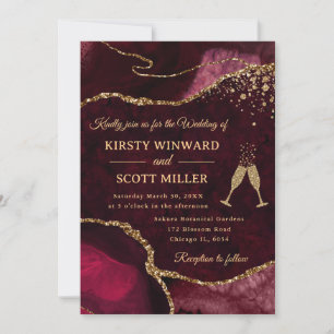 Rote und goldene Glitter-Achat-Hochzeit Einladung
