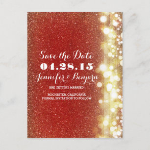 rote und goldene Glitter-Lichterkette Save-the-Dat Ankündigungspostkarte