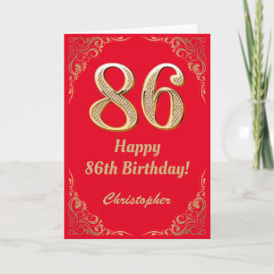 Rote und goldene Glitzer im 86. Geburtstag Karte