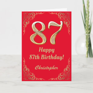 Rote und goldene Glitzer im 87. Geburtstag Karte