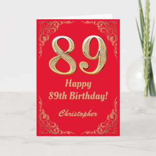 Rote und goldene Glitzer im 89. Geburtstag Karte