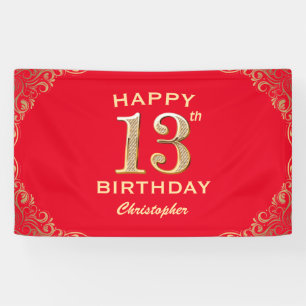 Rote und goldene Glitzer-Rahmen der 13. Geburtstag Banner