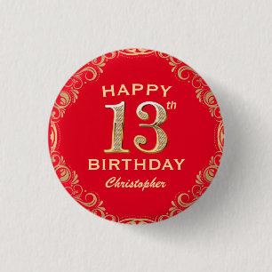 Rote und goldene Glitzer-Rahmen der 13. Geburtstag Button