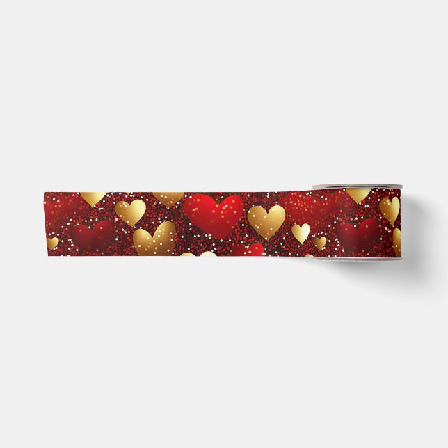 Rote und goldene Herzen Satinband (Vorderseite)