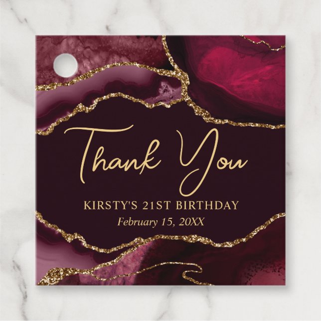 Rote und goldene Imitate Glitzer Agate Birthday Pa Geschenkanhänger (Vorderseite)
