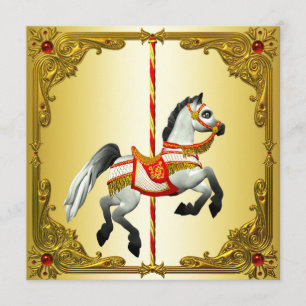 Rote und goldene Karussellpferd-Geburtstagsfeier Einladung