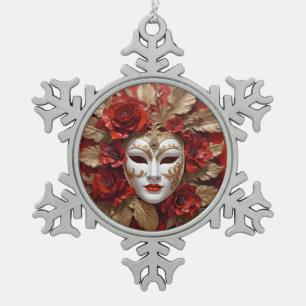 Rote und goldene Maske Schneeflocken Zinn-Ornament