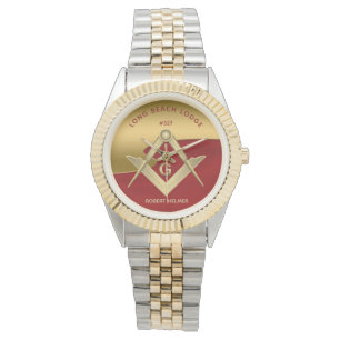 Rote und goldene Masonic-Mit Monogramm Uhr