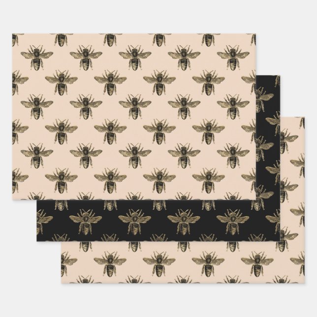 Rote und goldene Mocha-Bienen Geschenkpapier Set (Set)