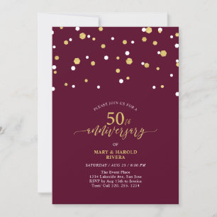 Rote und goldene moderne 50. Hochzeitstag-Party Einladung