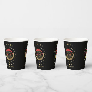 Rote und goldene Mushrooms Gold Crescent Moon Pappbecher