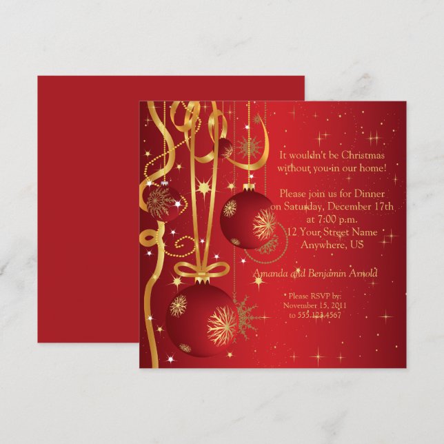 Rote und goldene Ornamente Feierliche Einladung (Vorne/Hinten)