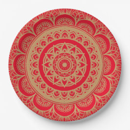 Rote und goldene Papierplatte Pappteller