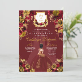 Rote und goldene Prinzessin Burg Quinceañera Einladung